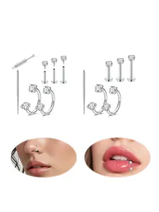 Silver Horseshoe Nose Rings Studs Set Stainless Steel Non Tarnish Jewelry Double Gem Nose Rings Hoops Threadless Nose Studs 16G 18G Nose Tragus Cartilage Earring Stud Septum/Helix/Daith/Lip Piercing Nose Piercing Jewelry