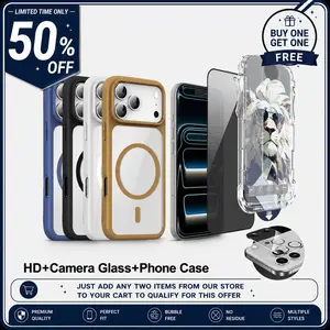 HD Clear /Privacy Tempered Glass Screen Protector with Camera Lens Protector & Candy Color Magnetic Case for iPhone 17 16 15  Pro and Max, Auto Dust-Elimination Easy Install Alignment Kit, 9H Hardness Shockproof Cover privacy guard accessory