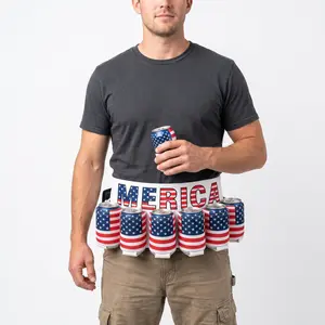 Funny Beer Belt Holster (6-Pack) | Patriotic Beer Belt, Adjustable Beverage Holder Make America Drunk Again & Kiss Me I'm Drunkish | Game Day & St. Patrick's Day Party Gear | Hands-Free Drink Holder
