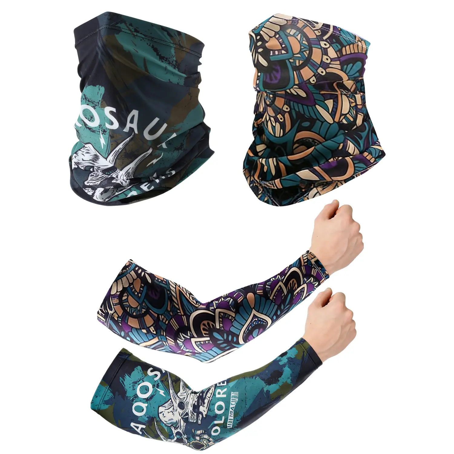 2 Sets UV Sun Protection Face Covering and Cooling Arm Cover Sleeves Set Summer Unisex Neck Gaiter Scarf Ice Silk Arm Sleeves for Men Women Outdoor Sports Hiking Hunting