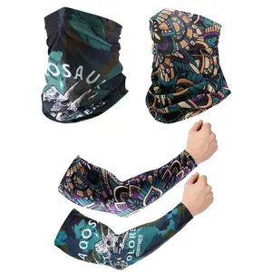 2 Sets UV Sun Protection Face Covering and Cooling Arm Cover Sleeves Set Summer Unisex Neck Gaiter Scarf Ice Silk Arm Sleeves for Men Women Outdoor Sports Hiking Hunting