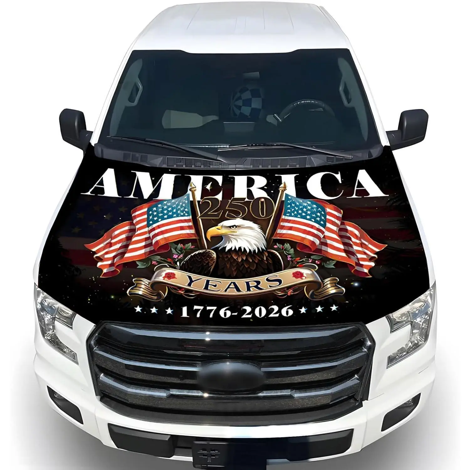 American Car Hood Cover - 59x51 American Car Hood Cover Flag Bonnet Banner with 2 Adjustable Triangular Fasteners, Universal Fit for Trucks, SUV, Patriotic Car America Flag Decor