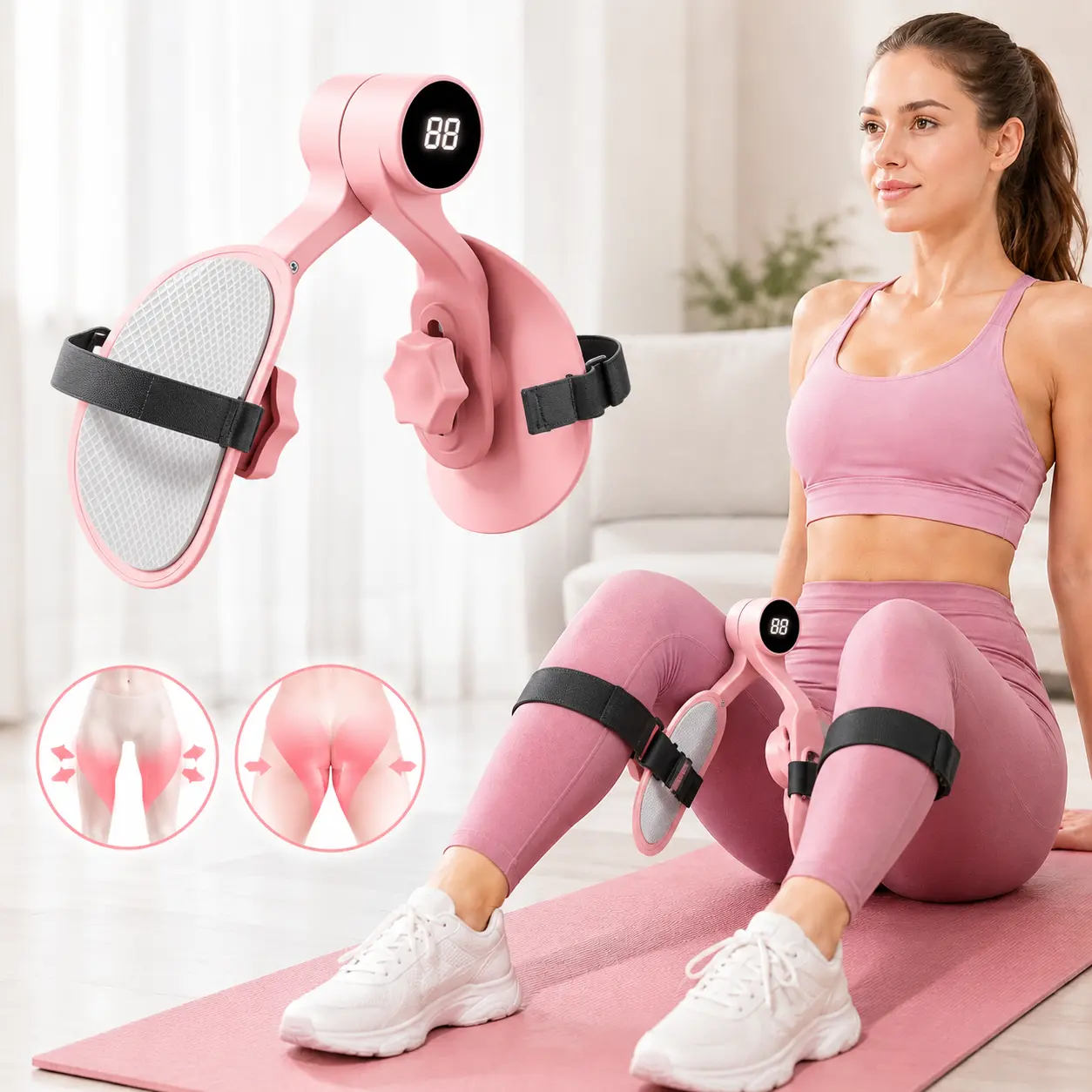 Portable Leg & Thigh Exerciser With Straps - Compact Inner Thigh Toner, Glute Trainer for Home Strength Training