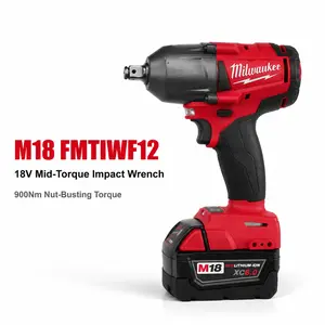 Milwaukee M18 FMTIWF12 18V Brushless High Torque Impact Wrench 900Nm 1/2 Inch Cordless Tool for Auto Garage Tire Removal Machinery Assembly And Workshop Repair Featuring 3100IPM Impact Rate