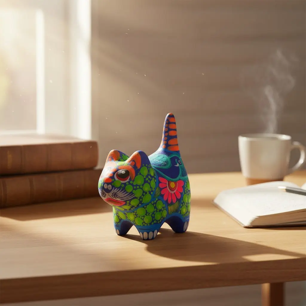 Alebrije Cat Figurine | Hand-Painted Ceramic Artwork