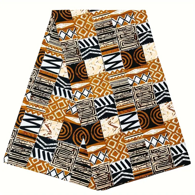 6 Yards Double-Sided African Batik Fabric, Polyester, Multicolor Geometric Print, Ideal for DIY Dresses & Crafts, Hand Wash Only