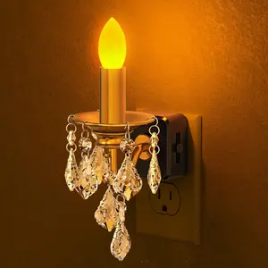 Candle Night Lights Plug into Wall, LED Amber Night Light with Dusk to Dawn nsor, 0-100LM Dimmable, Decorative Gold Candle-Style Nightlight for Bedroom, Bathroom, Hallway, Stairway