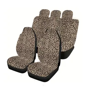 7pcs Fashionable Leopard Print Car Seat Covers for All Seats, Universal Fit