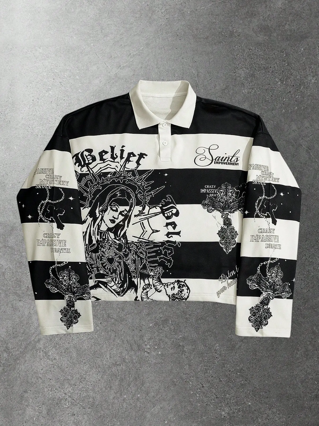 Men's Streetwear Graphic Long Sleeve Crop Top, Sweatshirt, & Striped Design, Fitted Round Neck Casual Wear for Fall & Winter