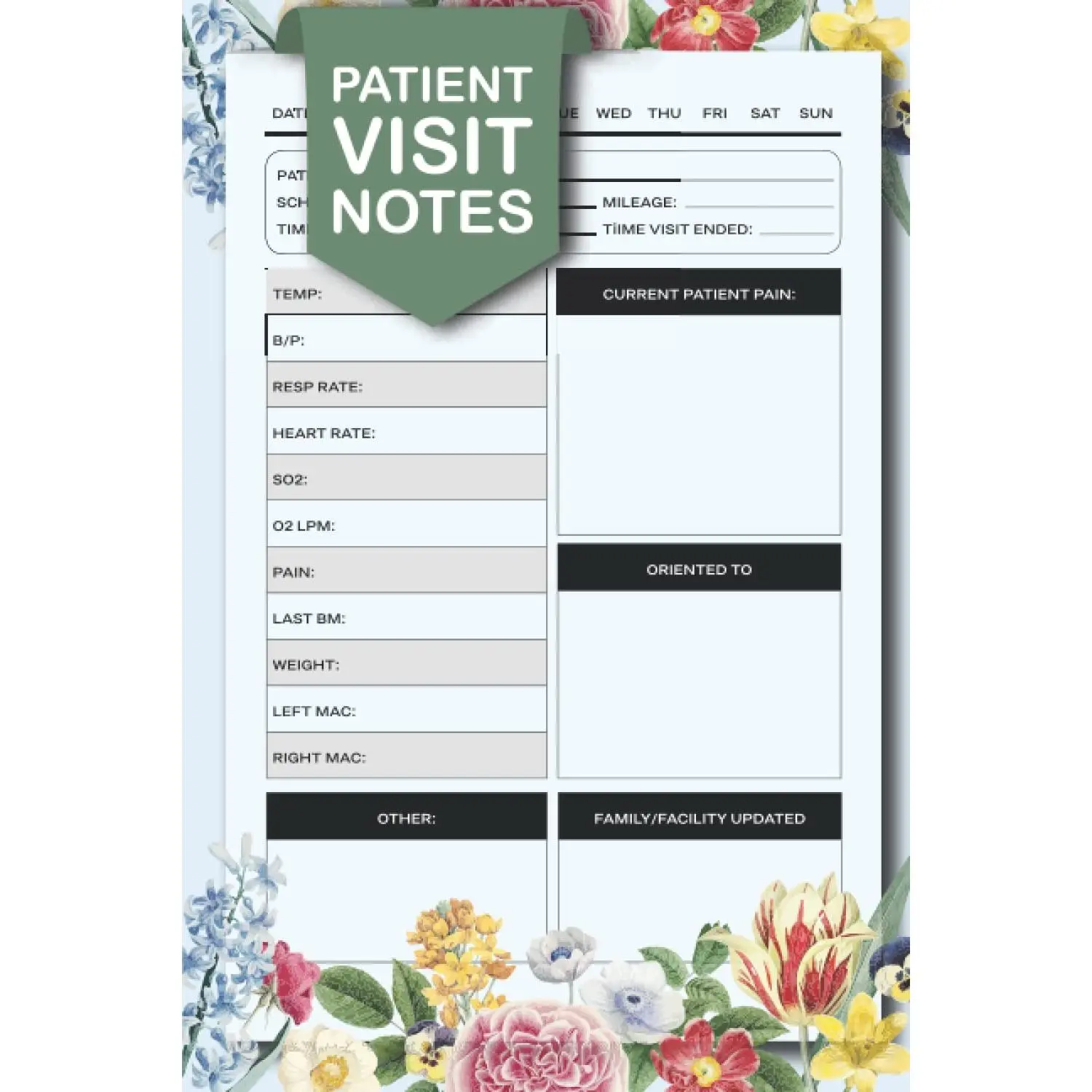 Patient Visit Notes: 120 pages Notebook Hospice and Home Health for Nurses