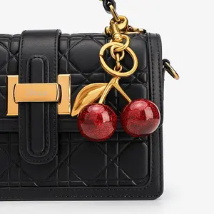 Cherry-Shaped Leather Keychain Charm | Cute Purse & Handbag Accessory | Adorable Keyring for Car Keys & Bags