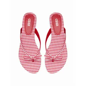 Cider GINGHAM BOWKNOT FLIP-FLOP SLIPPERS