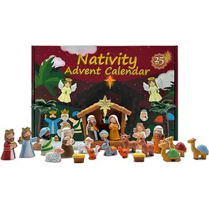 Nativity Set Advent Calendar 2025 Kids Christmas Countdown Calendar with 25 Surprises Tabletop Nativity Scene Figurine Décor with Light Xmas Gift for Boys and Girls