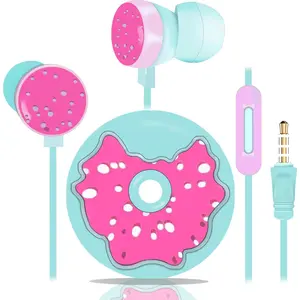 Z-PHP14  Cute Donut Earbuds for Kids, Kid Size Wired Earbud & in-Ear Headphones with Microphone and Lovely Earphones Storage Case Gifts for School Girls and Boys (Sky Blue)