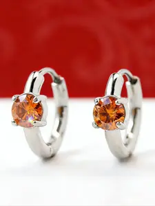 1pair 0.5 Carat Stainless Steel Orange Round Synthetic Moissanite Earrings, Elegant Jewelry for Daily Decoration for Women Men