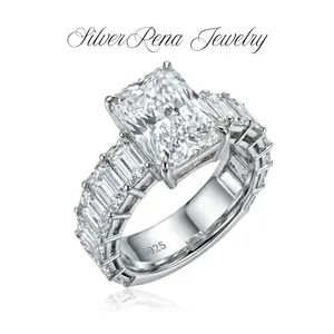 S925 Stunning 5.0CT Ring with Square-Cut Design, Gorgeous 5A CZ Sterling Silver Women's Jewelry, Lab-Created Moissanite Ring, Anniversary Birthday Party Gift
