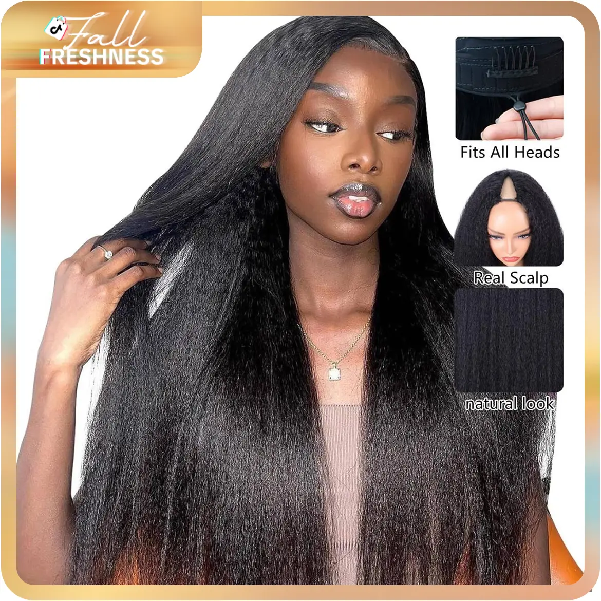 STERLY V Part Kinky Straight Human Hair Wig Yaki Straight Human Hair Wigs for Black Women Upgrade U part Wig No Leave Out 12A Glueless Yaki V Shape Cl