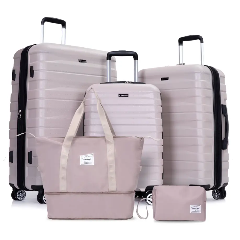 Tripcomp 5-Piece Hardside Luggage Set with Duffel Bag & Spinner Wheels, 20/24/28 Inch Lightweight ABS Suitcases with TSA Lock,Sand
