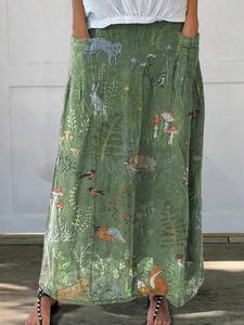 women's animal & plant print pocket long skirt, casual fashion breathable cocktail skirt for daily holiday vacation wear, ladies bottoms for all seasons, elegance womenswear, bohemian summer skirts