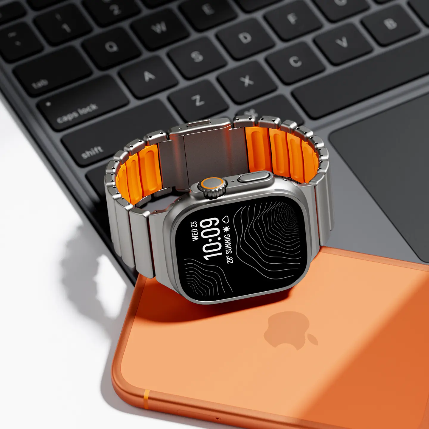 ZNRUI Luxury Titanium Silicone Dual-Layer Link Bands Compatible