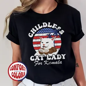 Childless Cat Lady Kamala T-Shirt, Kamala Rally T-Shirt, 2024 Political T-Shirt, Vote Blue T-Shirt, Woman Right, Cat Mom T-Shirt