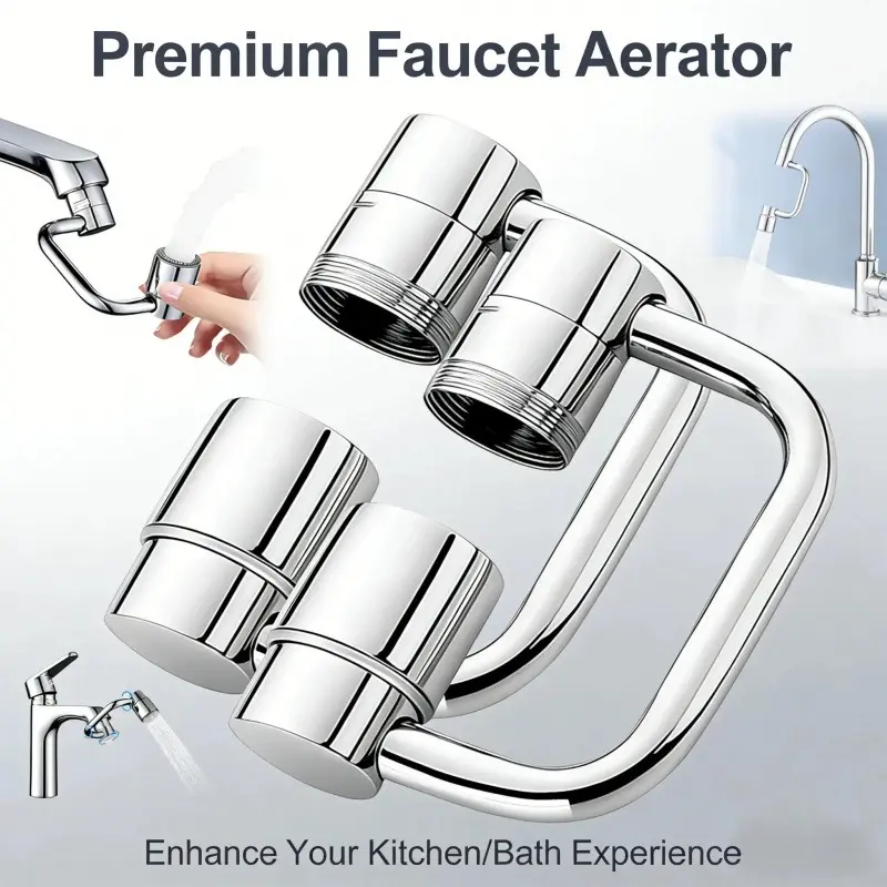 2-Mode Splash-Proof Rotatable Faucet Aerator Extension 360° Swivel Faucet Aerator Extender with Full-Angle Control Universal Nozzle Attachment for Kitchen & Bathroom Sinks Easy Installation Water-Saving sink faucet all-angle rotate spray