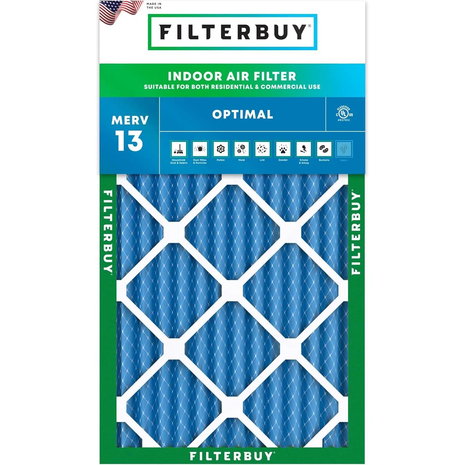 Filterbuy 22x36x2 Air Filter (1-Pack), Pleated MERV 13 Optimal Defense HVAC AC Furnace Air Filters (Actual Size: 21.50 x 35.50 x 1.75 Inches)