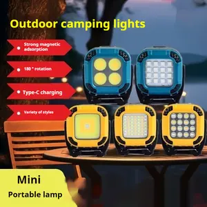 Magnetic maintenance light portable outdoor emergency light, mini COB work light, Type-C rechargeable outdoor rotating lamp head, camping light, multi light source LED camping light