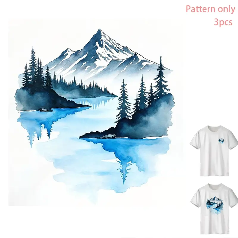 Mountain Landscape Heat Transfer Vinyl - DIY T-Shirt Iron-On Decal, DTF Print for Clothes, Durable PVC, Washable, Creative Design for T-Shirts, Jeans, Hoodies, Backpacks, Fashion Accessories