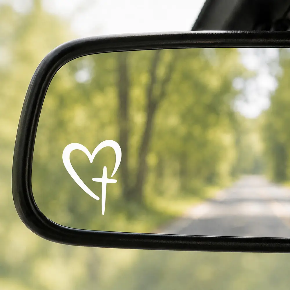 Christian Heart Cross Car Decal - Vinyl Auto Accessories - Waterproof Window Sticker - Religious Faith Decor