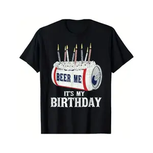 Summer t Shirts Beer Me It's My Birthday" Funny Party Tee - Comfortable Cotton Crew Neck Short Sleeve Shirt for Men, Perfect for Casual Outings & Sports