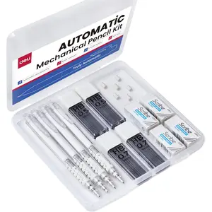 Deli Mechanical Pencils Set, Automatic Lead Advances, 4 Pcs Mechanical Pencils 0.5mm & 0.7mm, 100 Pcs 0.5mm and 100 Pcs 0.7mm Pencil Leads, 4 Erasers and 6 Eraser Refills, School Office