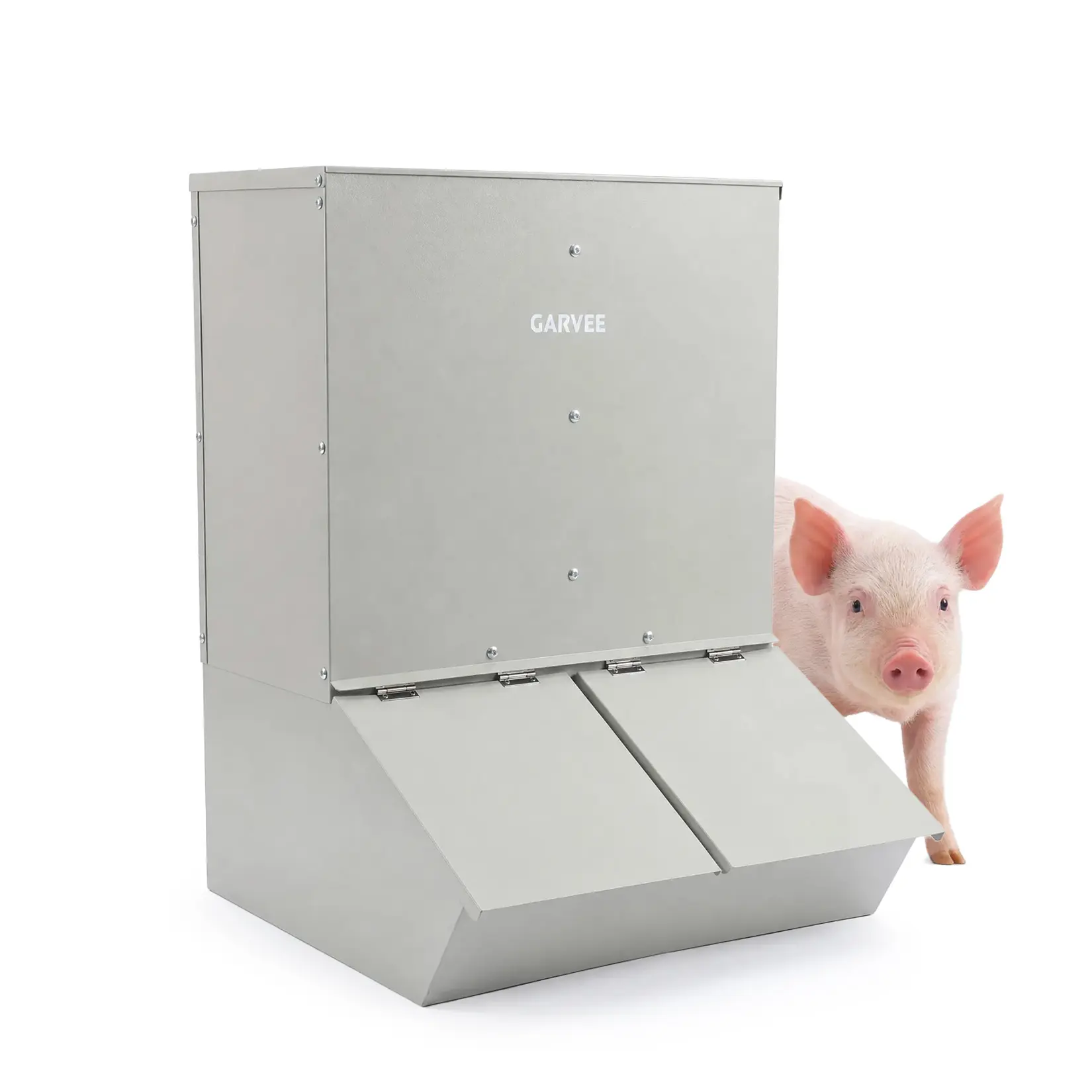 Garvee Galvanized Steel Hog Feeder 2.2/3.7 Bushel Single Door Pig Creep Trough, Rust Resistant Vertical Livestock Feed Storage Box for Outdoor Farm Feeds Up to 5 Pigs