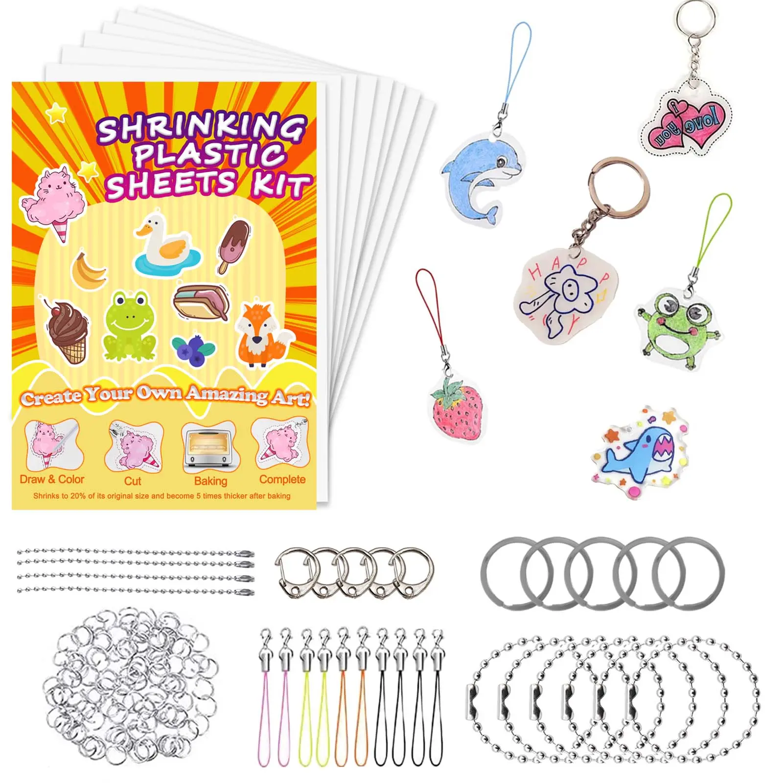 148pcs/164pcs Shrink Plastic Sheet DIY Set, Craft Gift Kit Includes Heat Shrink Paper, Creative Keychain Accessories, Christmas Stocking Gifts, Stocking Stuffers, Birthday Party Favors, Party Favors Assortment, Party Supplies