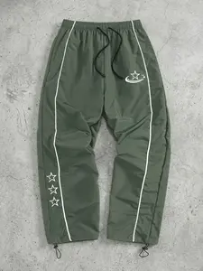 Men's Stars Print Trendy Sporty Pants with Lines, Yoga Bottoms, Gym Workout Running Trousers with Side Pockets, Spring Fall Athletic Quick Dry Breathable Sweatpants, Drawstring Elastic Waist, Adjustable Cuffs