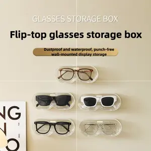Wall-Mounted Glasses Box No-Drill Organizer for Bathroom & Bedside Transparent Dustproof Waterproof Punch-Free Display Rack for Sunglasses and Glasses high aesthetic value