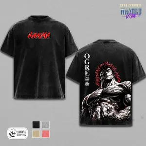 Yujiro Hanma Baki The Grappler Anime Vintage Washed Tee The Ogre Champion Graphic Oversize Heavyweight Cotton T-shirt Unisex Strongest Creature , Cotton Unisex Graphic T-Shirt Anime Fan Gift Idea
