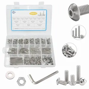 1080 count M3 Screw Assortment, M3*6mm, 8mm, 10mm, 12mm, 14mm, 16mm, 18mm, 20mm, 25mm, 30mm, 35mm, 40mm, 50mm, Stainless Metric Hex Socket Button  Screws Nuts and Washers with Wrench