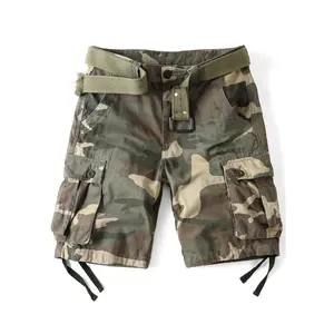 Camo Cargo Shorts for Men Cotton Casual Wild Outdoor Work Relaxed Fit Shorts with Multi-Pockets (No Belt)