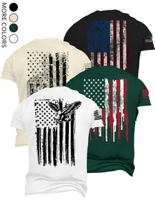 4-Pack Distressed American Flag & Eagle Graphic T-Shirts | Patriotic Streetwear Casual Tees Set