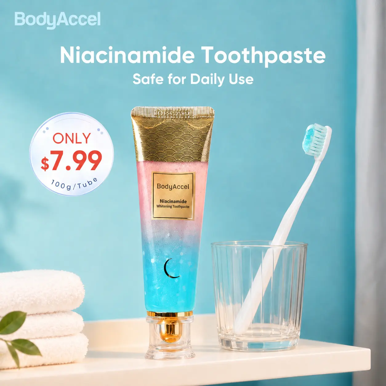 【BodyAccel】Niacinamide Whitening Toothpaste,Cleaning your teeth and making you shine,for adults,flouride free-N