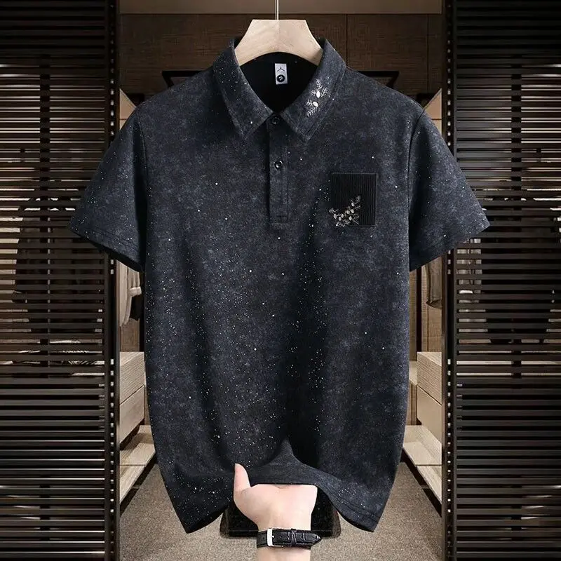 Men's Custom-Fit Slim-Fitting Plain Turn-Down Collar Short-Sleeve Polo Shirt - 2025 New Summer Youth Top, Christmas Appropriate, Custom-Fit Polo Shirts