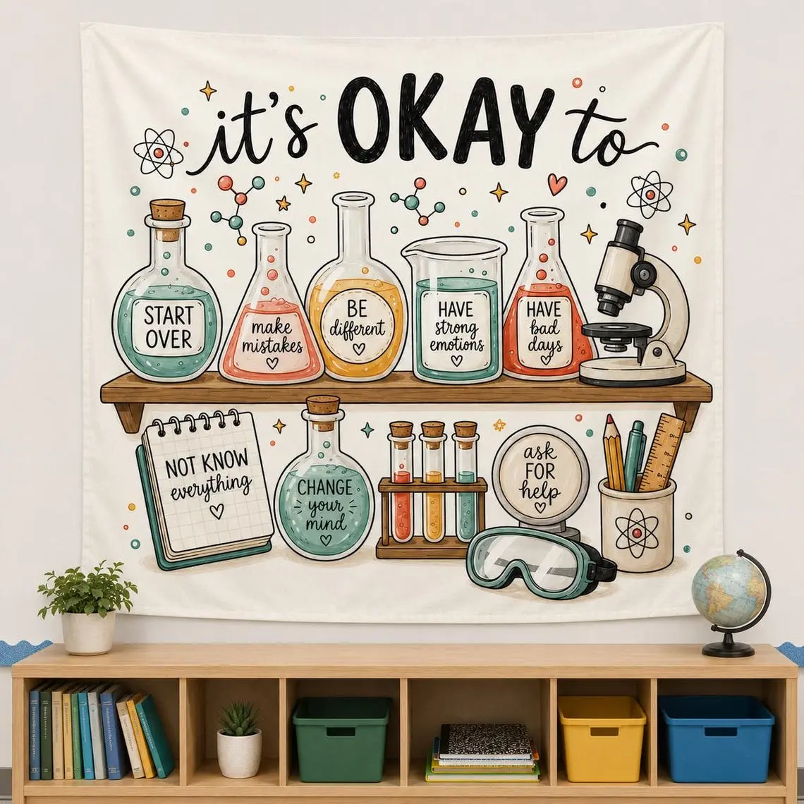 Science Classroom Tapestry, Cute Teacher Wall Decor, Motivational School Lab Poster, Back To School Gift For Kids And Coworker Room