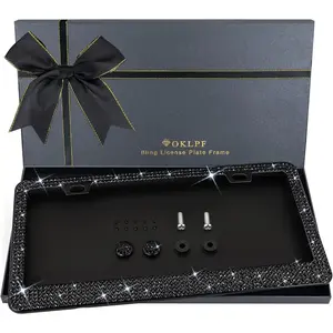 Bling License Plate Frame for Women, 1PCS Sparkly License Plate Frames| Over 1200 pcs 14 Facets Bedazzled Clear Glass Diamond Rhinestone Crystals w/Free Glitter Diamond Box (Black)