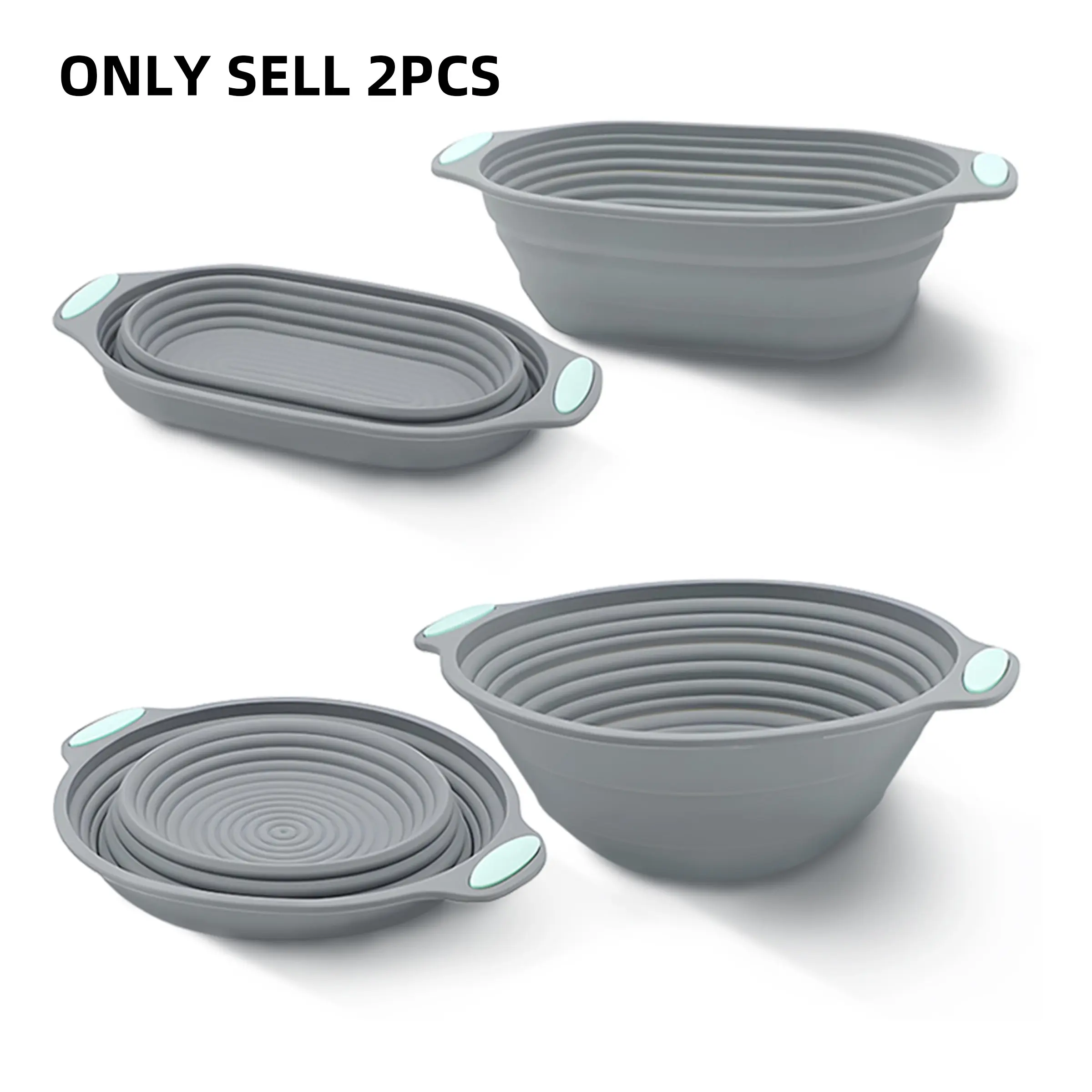 Silicone Banneton Bread Proofing Basket Set, Round & Oval Foldable Sourdough Proofing Basket, Bread Making Tools for Home Kitchen, Baking Utensils Supplies, Baking Accessories, Baking Essentials, Bakery Supplies