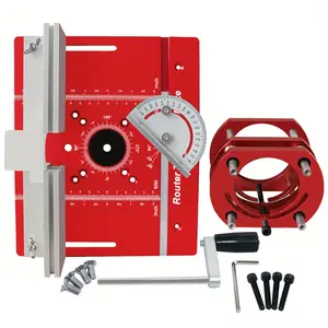 Woodworking Flip Plate and Router Lift Kit with Metric & Inch Stroke Scale for 65mm Diameter Motors - Aluminum Alloy Router Table Inset Plate with Miter Gauge and Fence - Workbench Trimmer Carpenter Auxiliary Tools Power Tools
