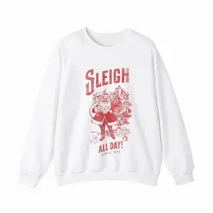 Unisex 'Sleigh All Day'  with Ribbed Knit Collar - Cotton christmas  holiday pullover