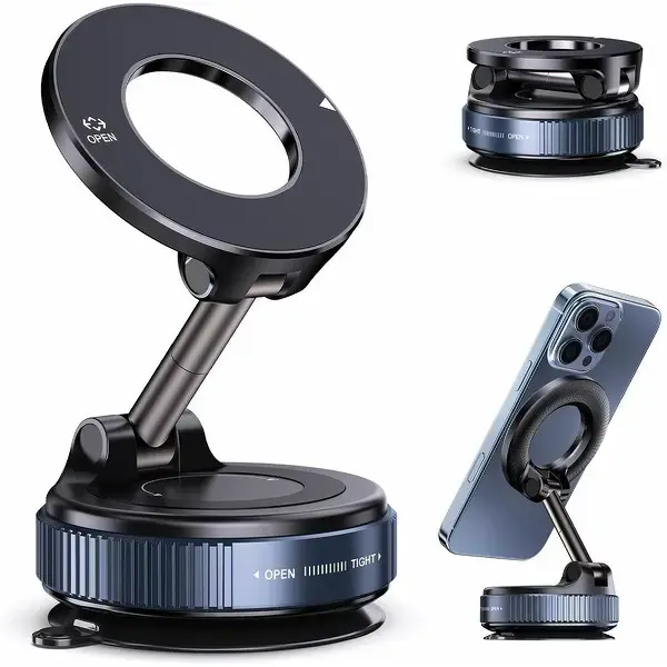 【New】Upgraded Magnetic Adjustable Car Holder, Phone Holder Vacuum Adsorption Rotatable Foldable Bracket Without Power, Noise-Free for iOS and Android Phones