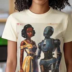 ARMILY STORE Black Woman SciFi Tee  Robot Graphic Shirt  Retro Futuristic TShirt  Afrofuturist Design  Unisex Cotton  Vintage Melanin Future