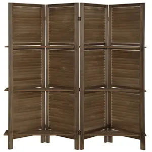 Ecomex 4-Panel Folding Room Divider Screen with Display Shelves, 5.6 ft Tall, Brown Indoor Furniture